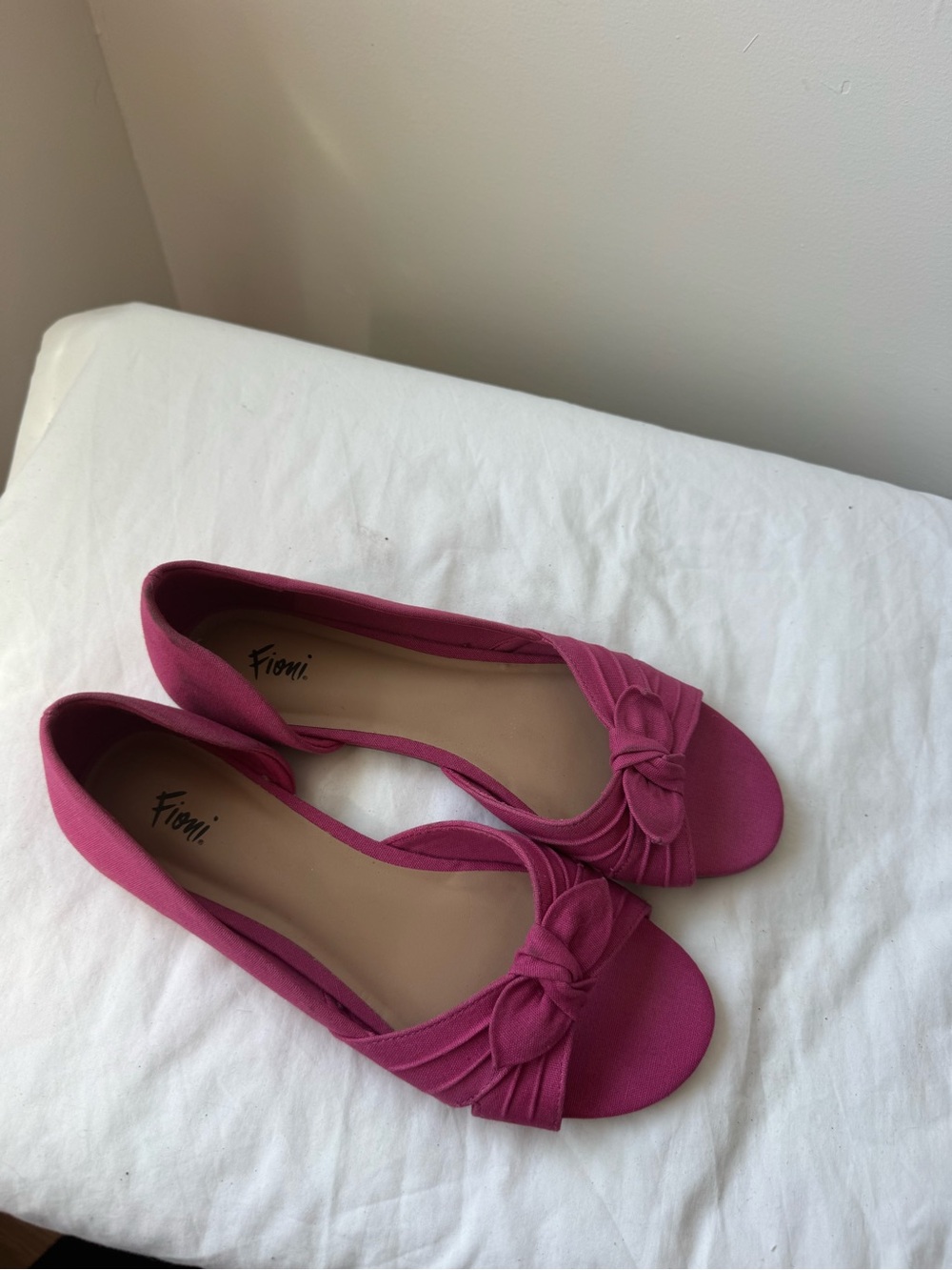 Fioni Pink Bow Peep-Toe Ballet Flats Size 7.5